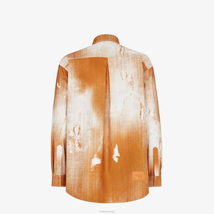 moški potiskana denim srajca oranžna Fendi oblačila Z68L2045