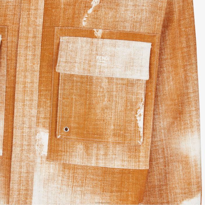 moški potiskana denim srajca oranžna Fendi oblačila Z68L2045