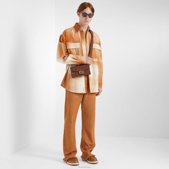 moški potiskana denim srajca oranžna Fendi oblačila Z68L2045