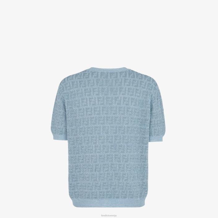 moški pulover iz lanu, bombaža in svile svetlo modra Fendi oblačila Z68L1909