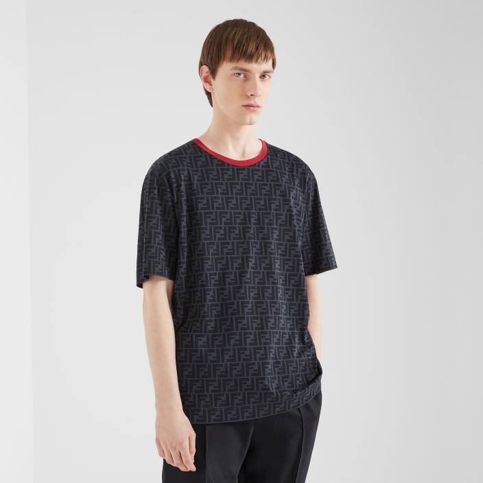 moški bombažna majica s kratkimi rokavi Črna Fendi oblačila Z68L2088