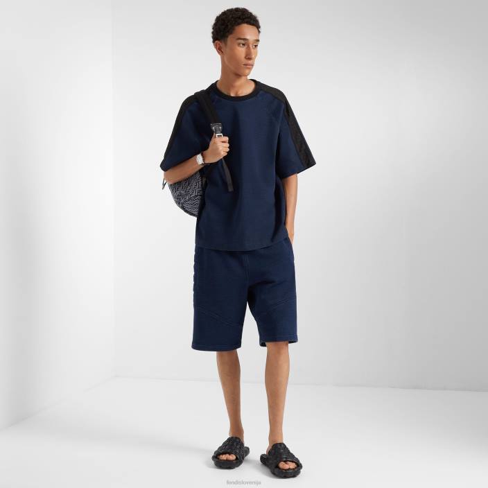 moški majica s kratkimi rokavi modra Fendi oblačila Z68L2077