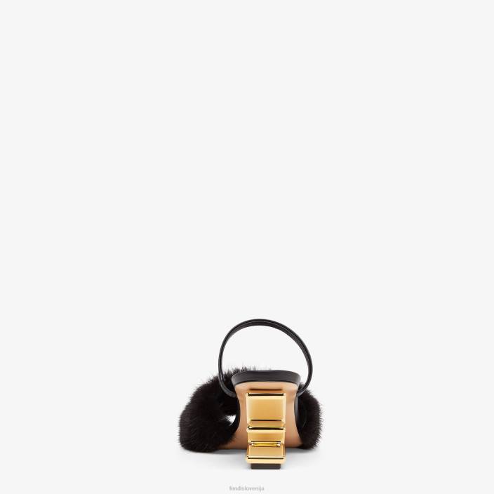 ženske mink sandali s srednjo peto Črna Fendi čevlje Z68L1377