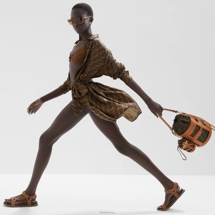 ženske sandali iz blaga rjav Fendi čevlje Z68L1298