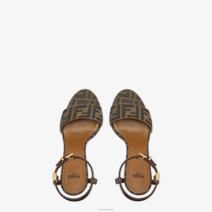 ženske sandali z visoko peto iz blaga rjav Fendi čevlje Z68L1259