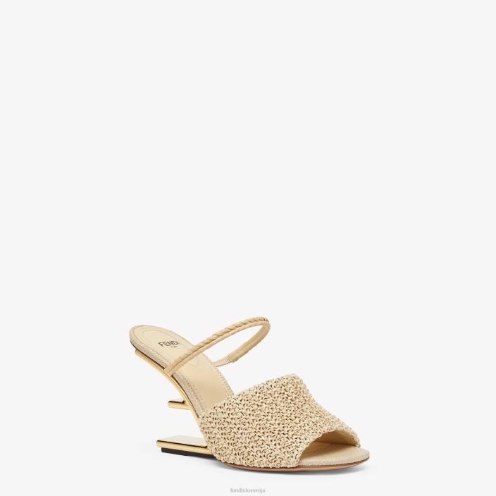 ženske sandali z visoko peto iz blede rafije bež Fendi čevlje Z68L1308