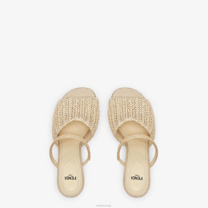 ženske sandali z visoko peto iz blede rafije bež Fendi čevlje Z68L1308