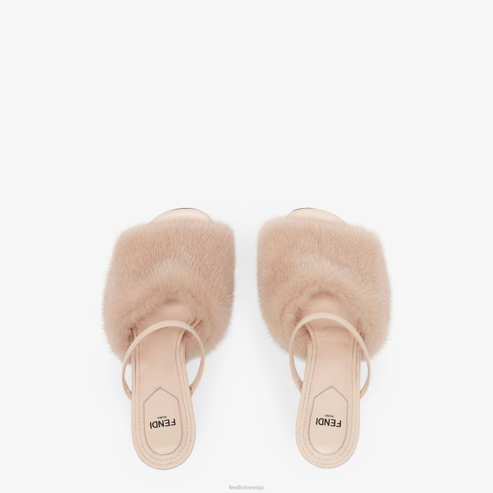 ženske sandali z visoko peto iz minka roza Fendi čevlje Z68L1374