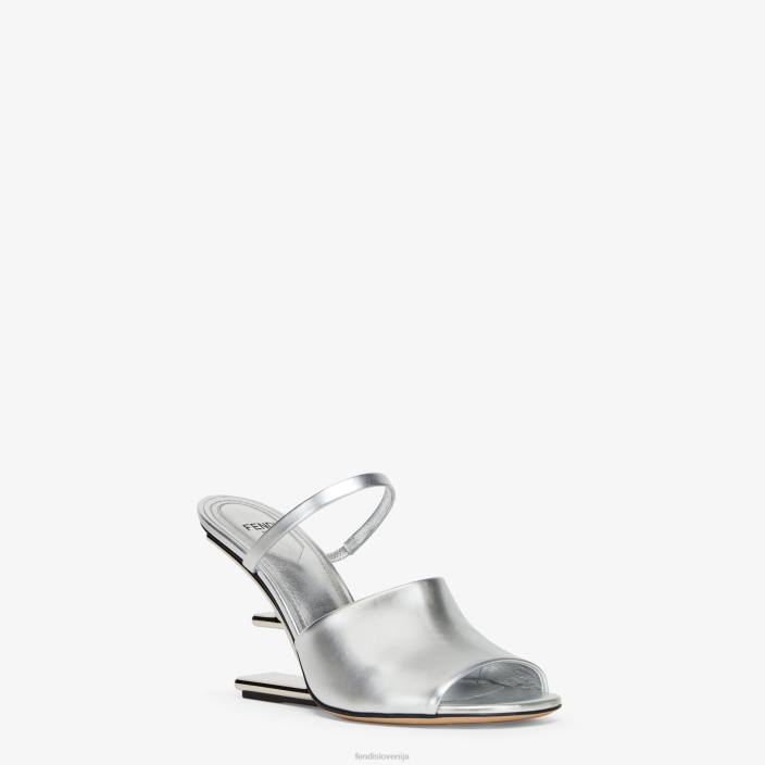 ženske usnjeni sandali z visoko peto srebro Fendi čevlje Z68L1341
