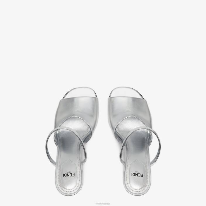 ženske usnjeni sandali z visoko peto srebro Fendi čevlje Z68L1341