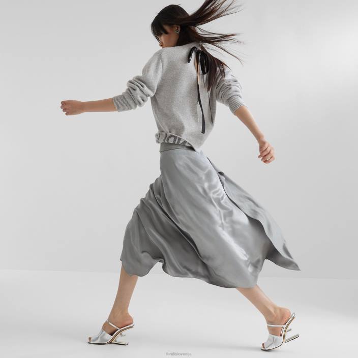 ženske usnjeni sandali z visoko peto srebro Fendi čevlje Z68L1341