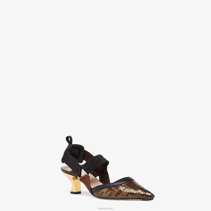 ženske mrežaste hlače s srednje peto Črna Fendi čevlje Z68L1285