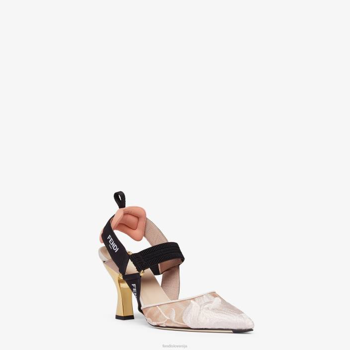 ženske mrežaste hlače z visoko peto roza Fendi čevlje Z68L1325