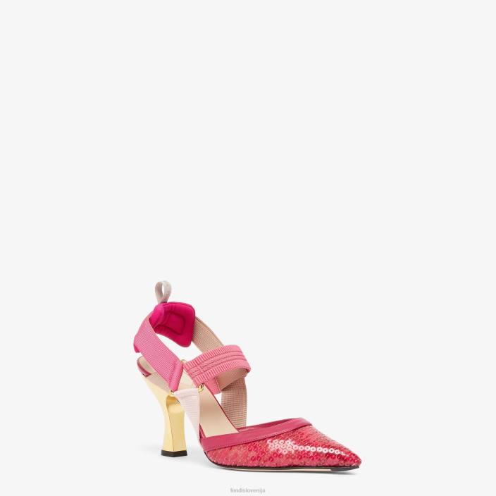 ženske mrežaste hlače z visoko peto roza Fendi čevlje Z68L1403