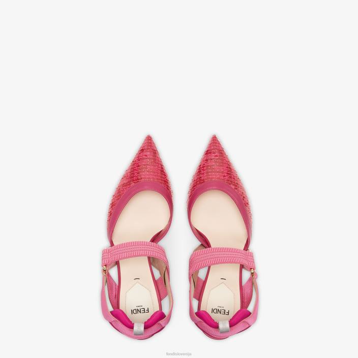 ženske mrežaste hlače z visoko peto roza Fendi čevlje Z68L1403