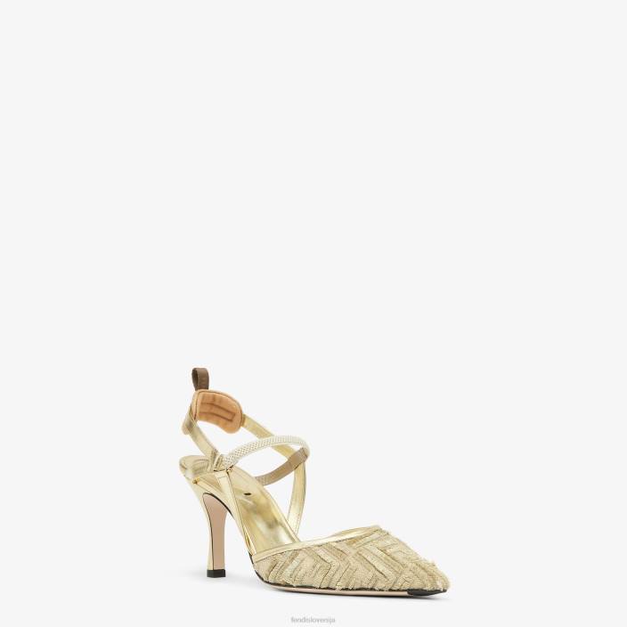 ženske mrežaste hlače z visoko peto zlato Fendi čevlje Z68L1346