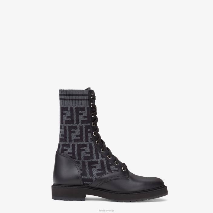 ženske usnjeni kolesarski čevlji z raztegljivo tkanino Črna Fendi čevlje Z68L1353