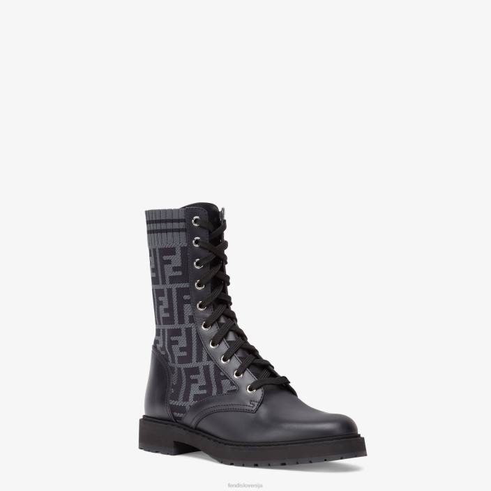 ženske usnjeni kolesarski čevlji z raztegljivo tkanino Črna Fendi čevlje Z68L1353