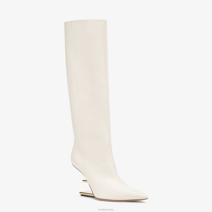 ženske usnjeni škornji z visoko peto bela Fendi čevlje Z68L1355