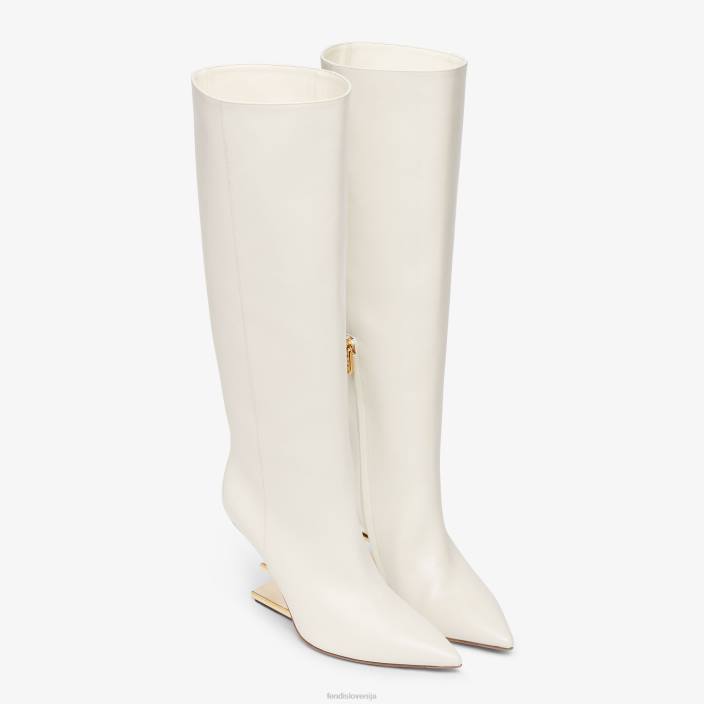 ženske usnjeni škornji z visoko peto bela Fendi čevlje Z68L1355