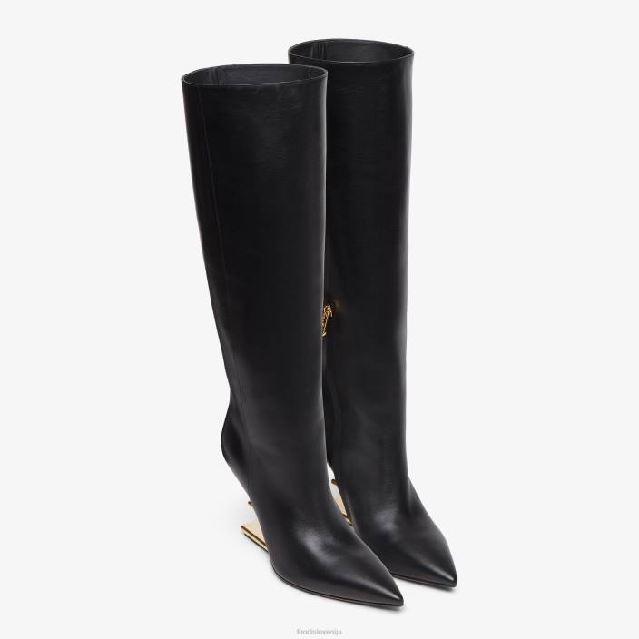 ženske usnjeni škornji z visoko peto Črna Fendi čevlje Z68L1356