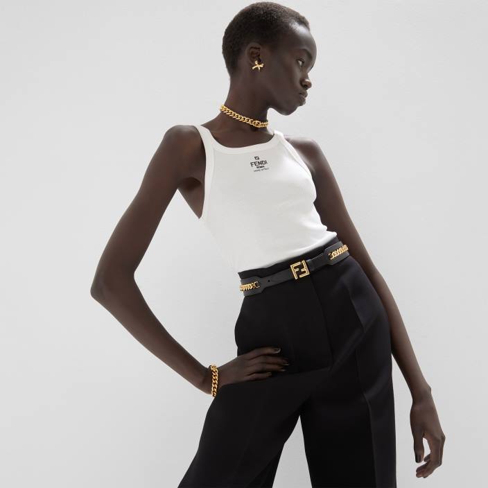 ženske usnjen pas z verižico Črna Fendi dodatki Z68L104