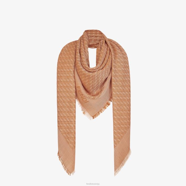 ženske šal iz karamelne svile in volne rjav Fendi dodatki Z68L209