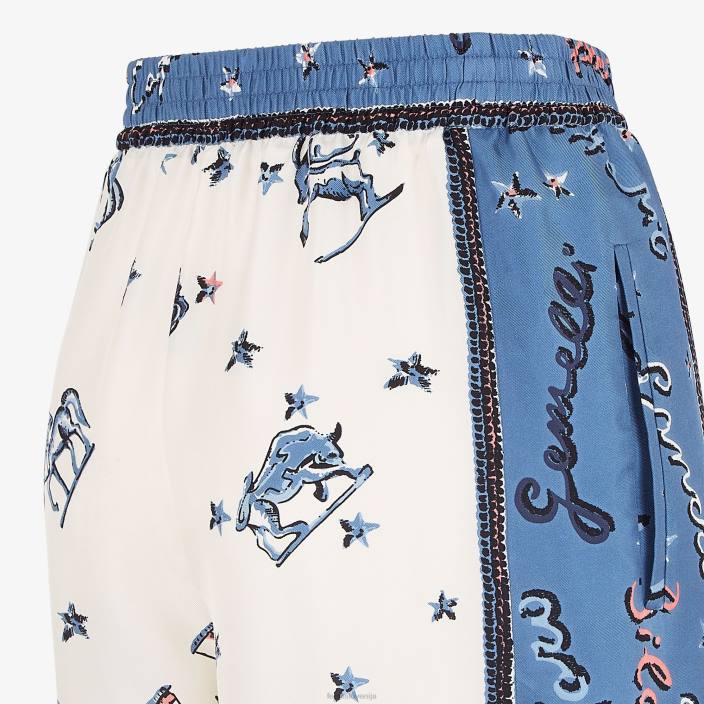 ženske svilene hlače modra Fendi oblačila Z68L1251