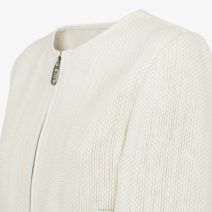 ženske prepletena usnjena jakna bela Fendi oblačila Z68L1138