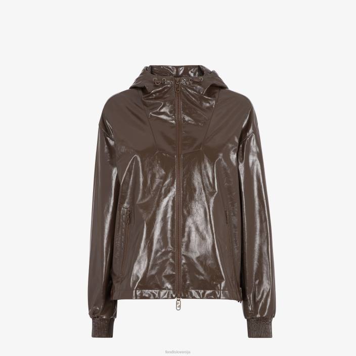 ženske svetleča usnjena jakna rjav Fendi oblačila Z68L1169