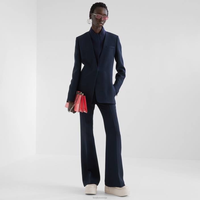 ženske svilen in volnen suknjič modra Fendi oblačila Z68L1153