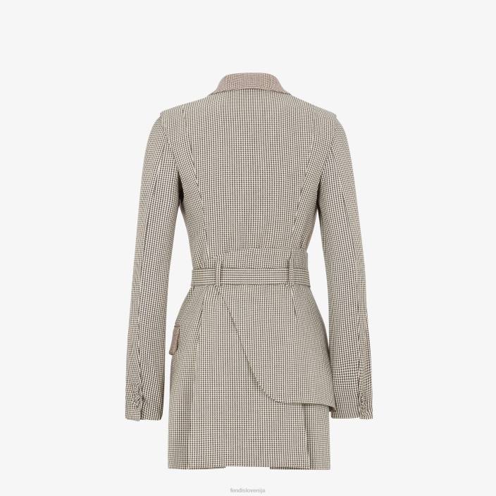 ženske volnena jakna v obliki houndstooth bež Fendi oblačila Z68L1224