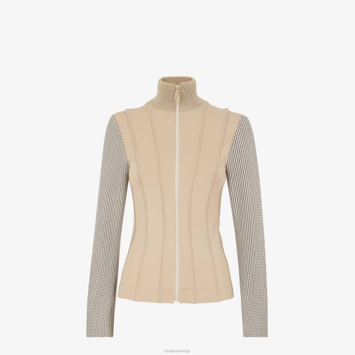 ženske volnena jakna v obliki houndstooth bež Fendi oblačila Z68L1224