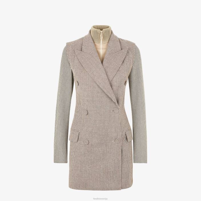 ženske volnena jakna v obliki houndstooth bež Fendi oblačila Z68L1224
