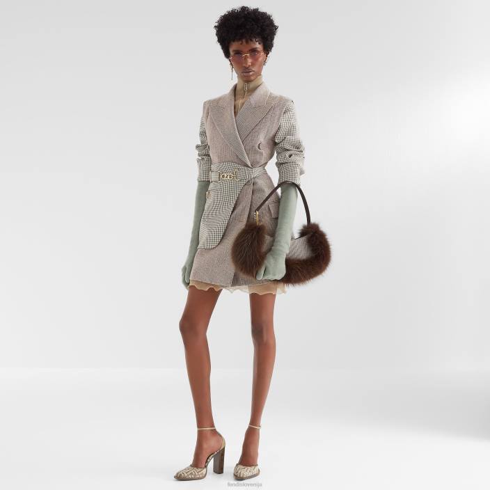 ženske volnena jakna v obliki houndstooth bež Fendi oblačila Z68L1224