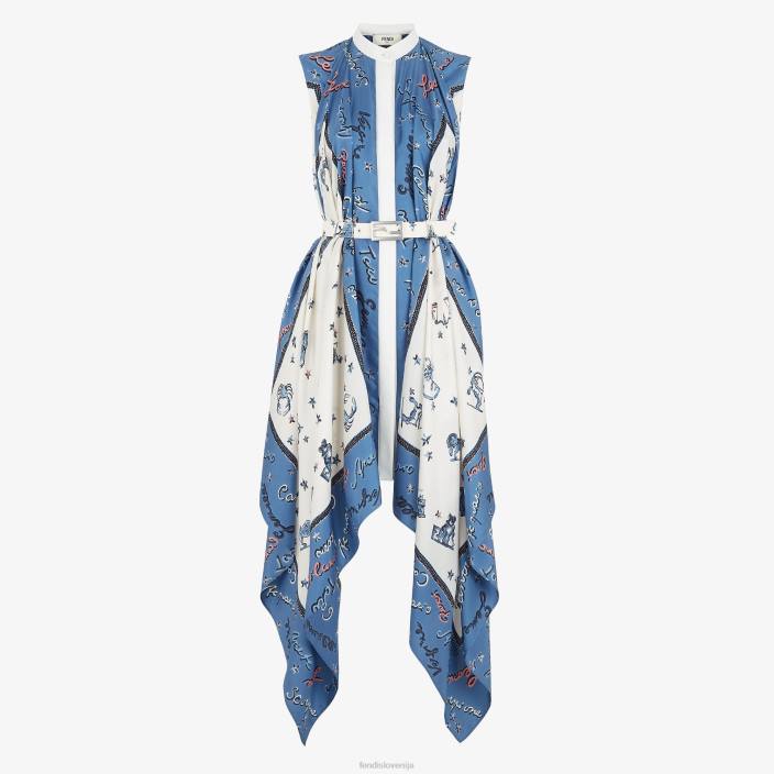 ženske svilena obleka modra Fendi oblačila Z68L1039