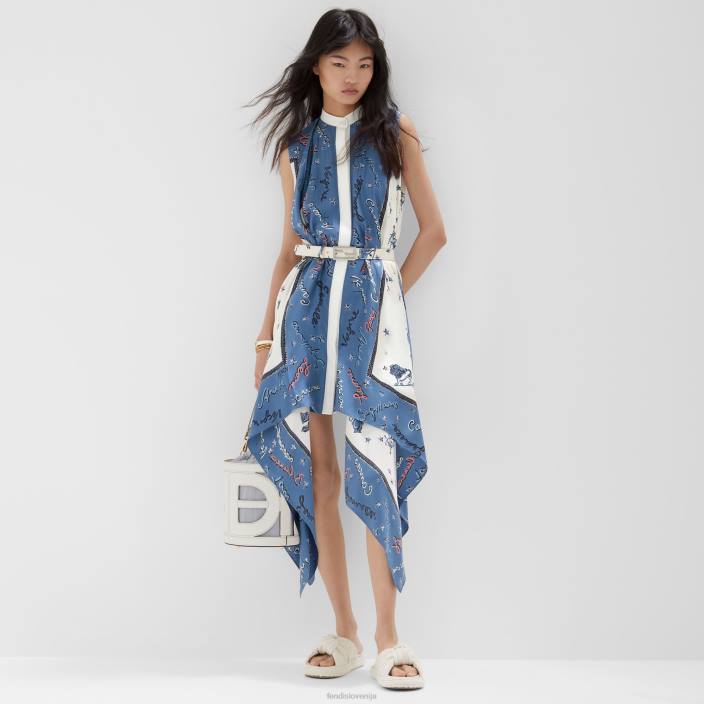 ženske svilena obleka modra Fendi oblačila Z68L1039