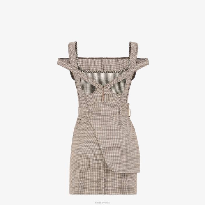 ženske volnena obleka v obliki houndstooth bež Fendi oblačila Z68L1223