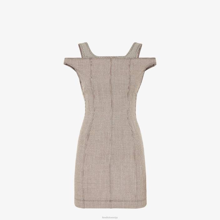 ženske volnena obleka v obliki houndstooth bež Fendi oblačila Z68L1223