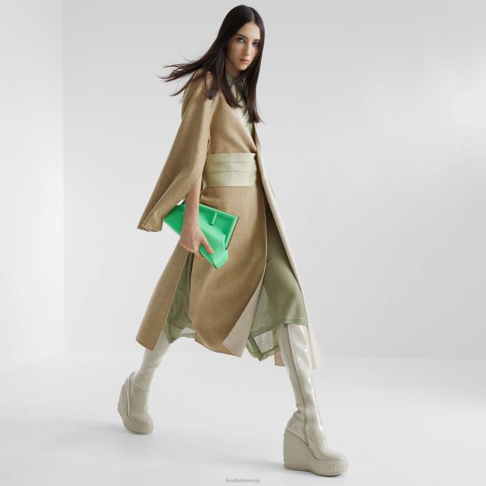 ženske dvostranski volneni plašč bež Fendi oblačila Z68L1111