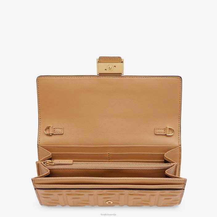 ženske denarnica baguette continental z verižico iz nappa usnja bež Fendi dodatki Z68L1561