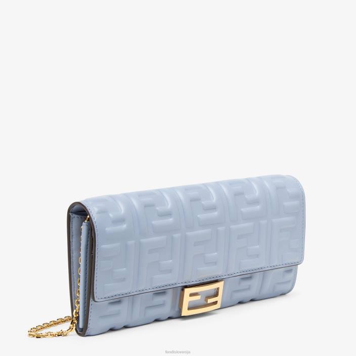 ženske denarnica baguette continental z verižico iz nappa usnja svetlo modra Fendi dodatki Z68L1422