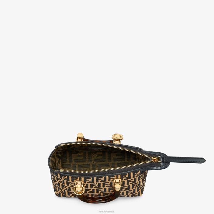 ženske majhna bostonska torbica iz rafije z motivom gobelina ff Črna Fendi dodatki Z68L651