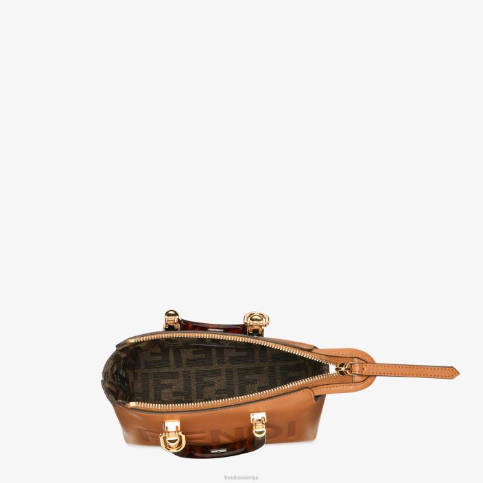 ženske majhna usnjena bostonska torba rjav Fendi dodatki Z68L751