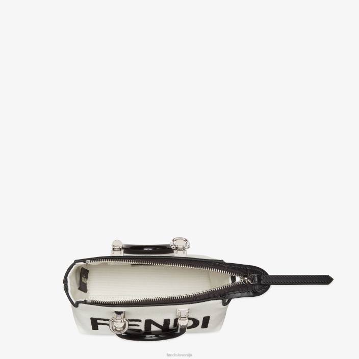 ženske mala platnena bostonska torbica z vezenino roma bela Fendi dodatki Z68L700