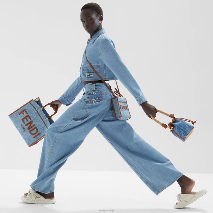 ženske mini torbica iz jeansa z vezenino ff svetlo modra Fendi dodatki Z68L625