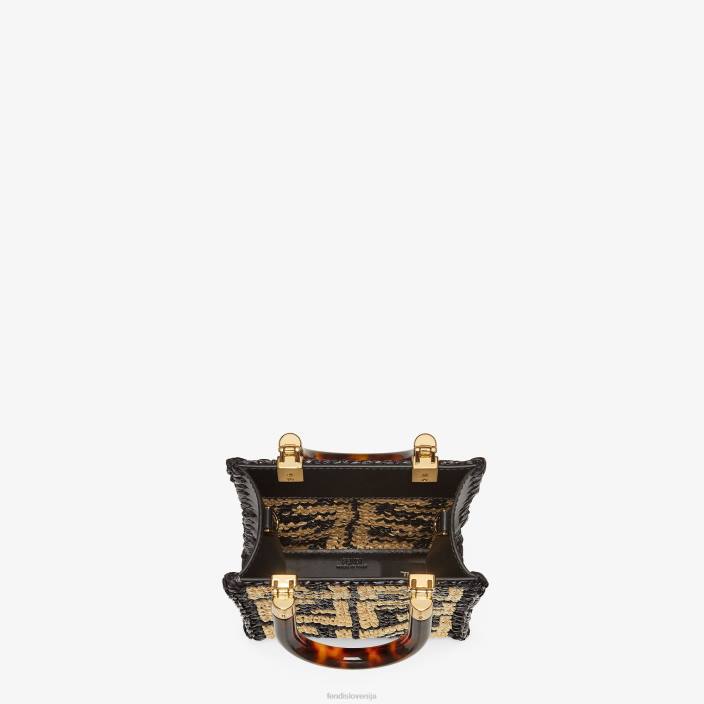 ženske mini torbica iz rafije s kvačkanimi ff Črna Fendi dodatki Z68L898