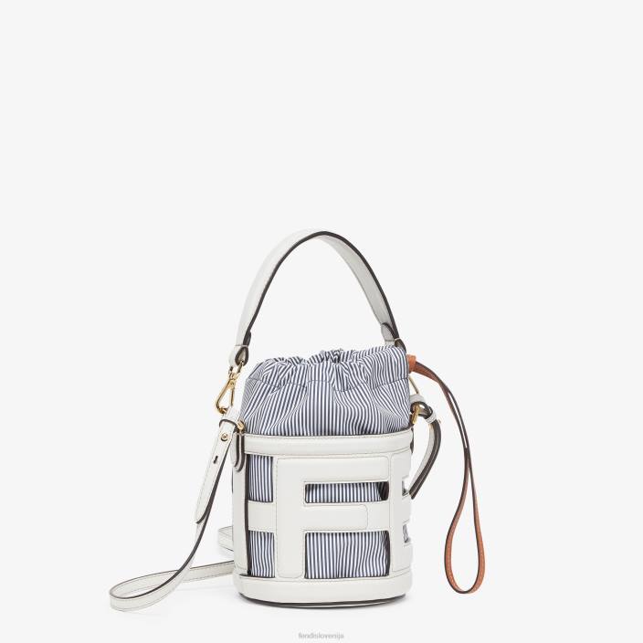 ženske mini torbica iz usnja in črtastega blaga bela Fendi dodatki Z68L614