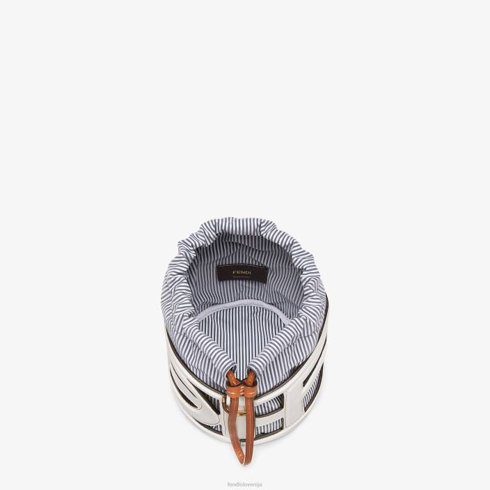ženske mini torbica iz usnja in črtastega blaga bela Fendi dodatki Z68L614