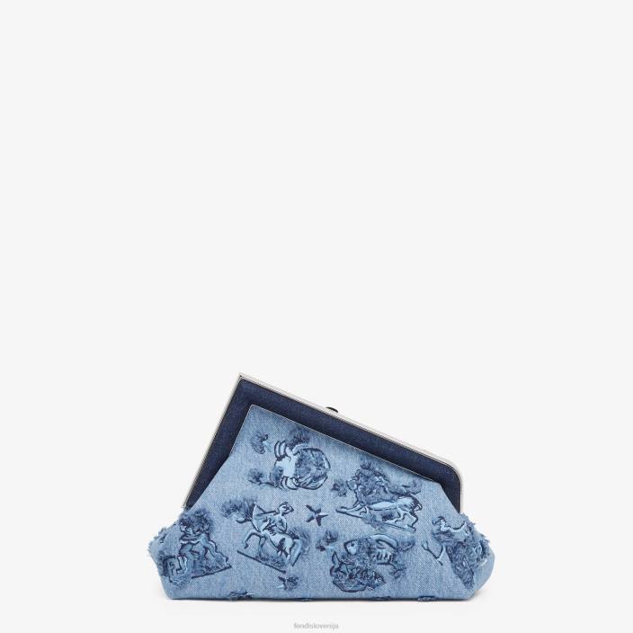 ženske denim torbica z astrološkim vezenjem svetlo modra Fendi dodatki Z68L634